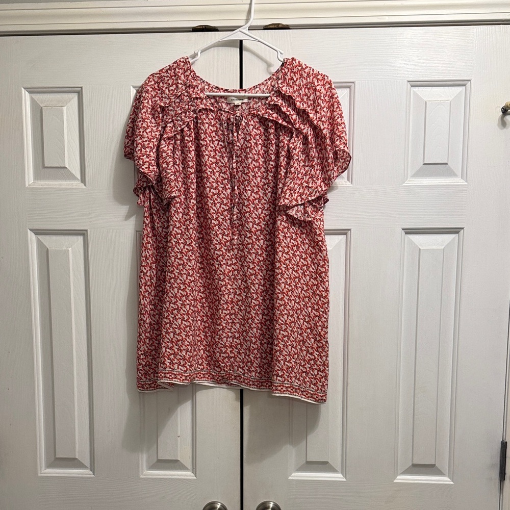 Max Studio Red and White Patterned Blouse